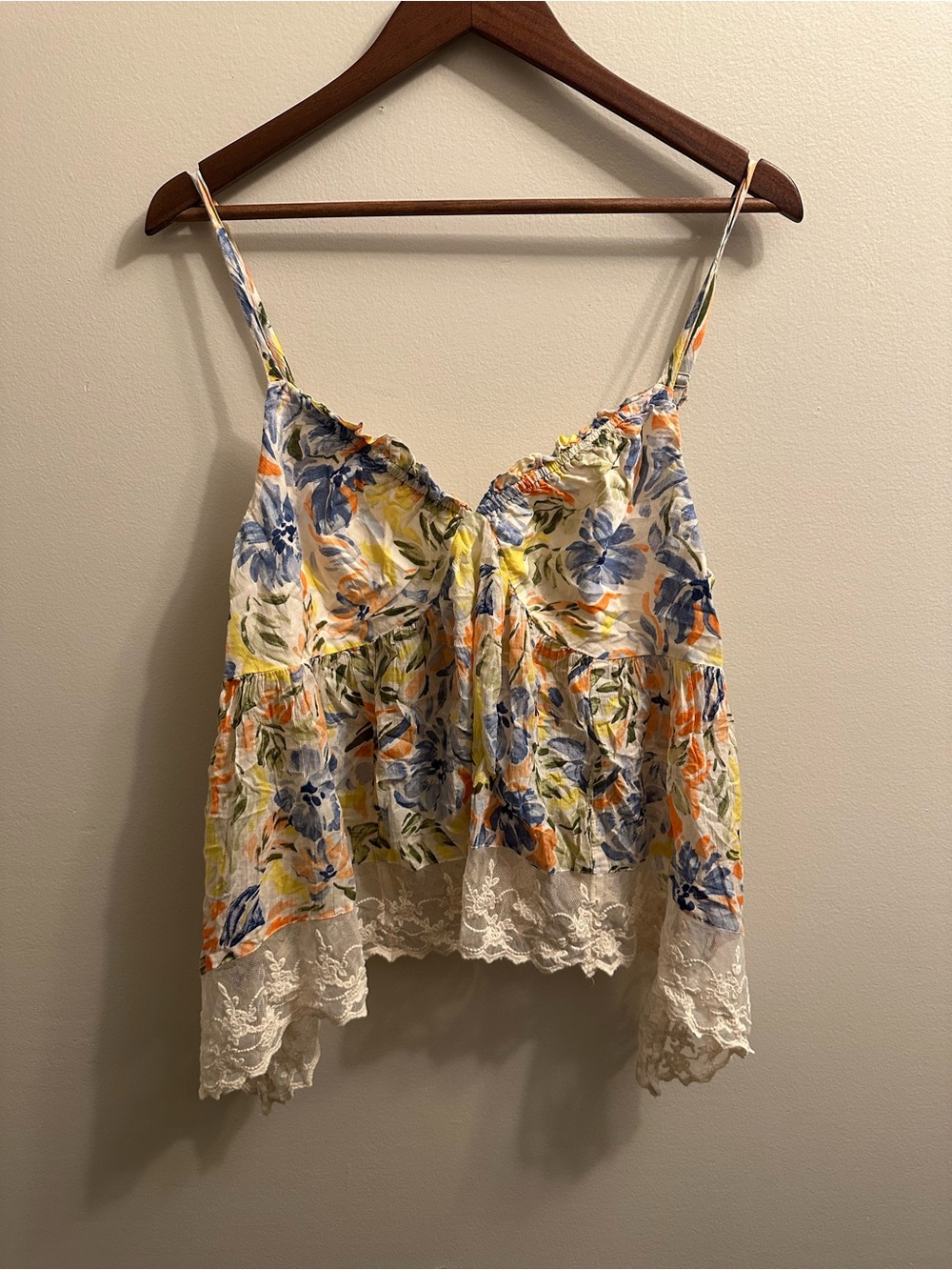 #470 Jessica Simpson Floral Lace-Trim Spaghetti Strap Cami - Blue, Yellow, Orang